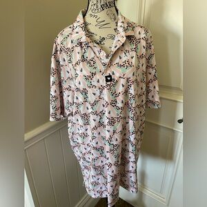 Bad Birdie Men's Abstract Polo - Pink, Green, Black